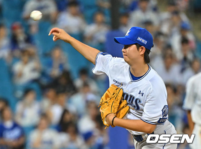 [OSEN=대구, 이석우 기자] 28일 대구삼성라이온즈파크에서 2026 신한 SOL KBO 리그 삼성 라이온즈와 KIA 타이거즈의 경기가 열렸다. 홈팀 삼성은 최원태가, 방문팀 KIA는 올러가 선발 출전했다. 삼성 라이온즈 장찬희가 역투하고 있다. 2026.07.28 / foto0307@osen.co.kr