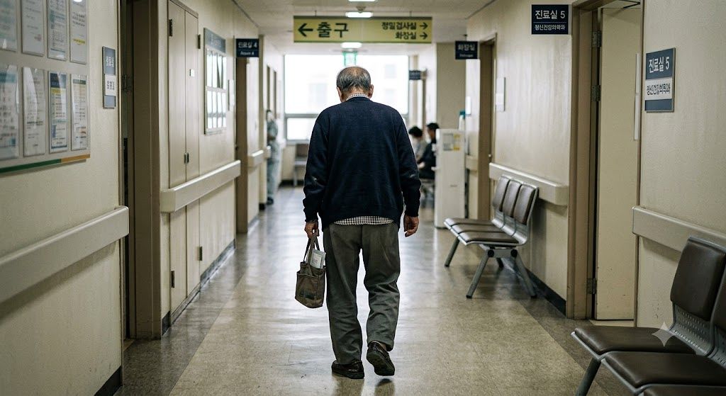 치매 진단을 받고 병원을 나서는 한 노인의 뒷모습. 해당 이미지는 AI로 생성한 이미지로 특정 인물과 관계가 없다. 