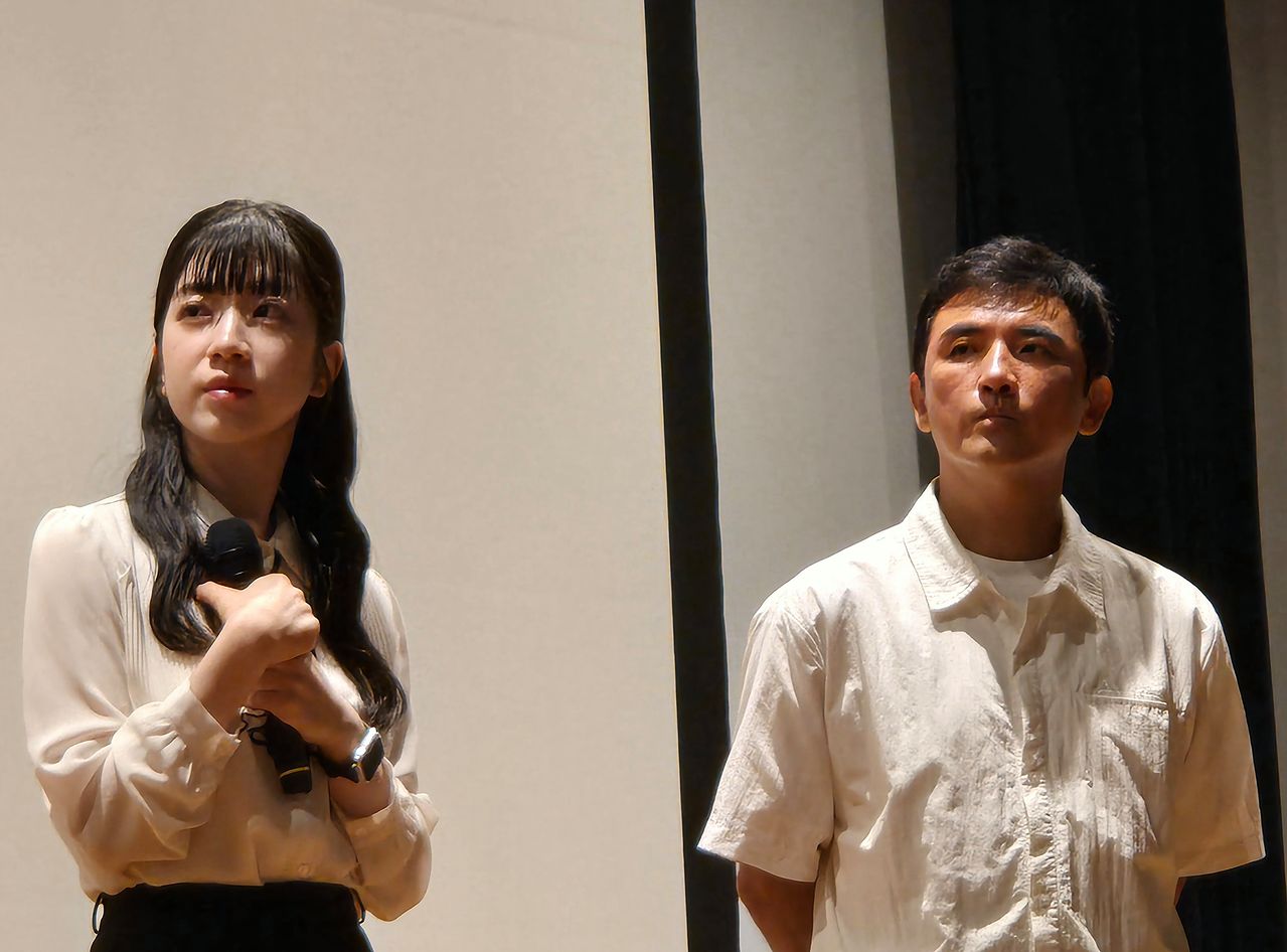 28일 오사카 상영회에는 조정래 감독과 주연을 맡은 재일교포 4세 배우 강한나, 일본군 ‘기노시타’ 역의 재일교포 2세 배우 정무성 등도 참석했다. 사진 커넥트픽쳐스