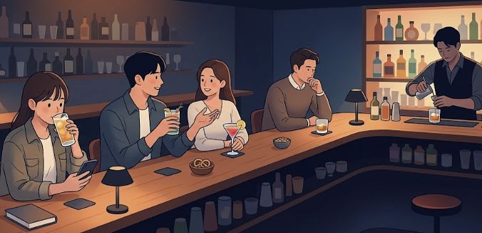 혼자 술을 즐긴다는 ‘혼술’과 술집의 합성어인 혼술바가 2030세대 사이에서 유행하고 있다. 사진은 이해를 돕기 위해 제작한 AI 이미지. 사진 제미나이