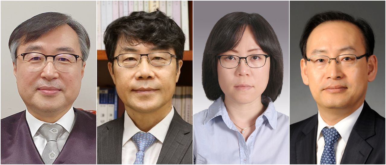 이흥구 대법관 후임 후보가 김문관(62·사법연수원 23기) 부산지방법원장, 김성수(57·24기) 서울고법 부장판사, 김예영(51·30기) 서울남부지법 부장판사, 김정중(60·26기) 광주지법 부장판사 등 4명으로 압축됐다.   사진은 왼쪽부터 김문관, 김성수, 김예영, 김정중 후보. 대법원 제공. 