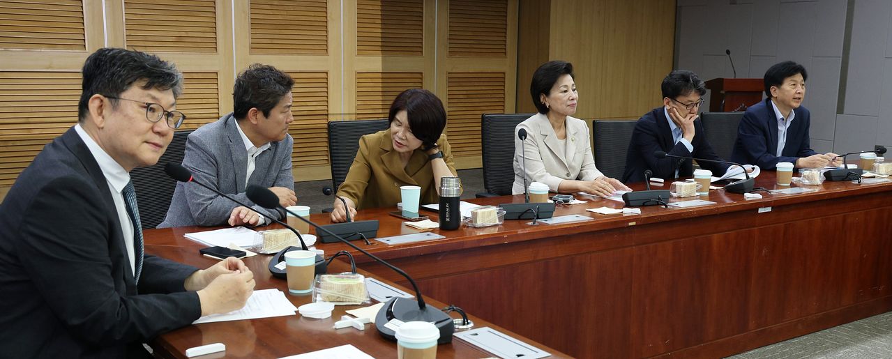 남인순 국회 부의장 등 더불어민주당 서울 지역구 의원들이 6일 오전 서울 여의도 국회 의원회관에서 열린 부동산 정책 대응을 위한 비공개 간담회에 참석해 자리하고 있다. 뉴시스