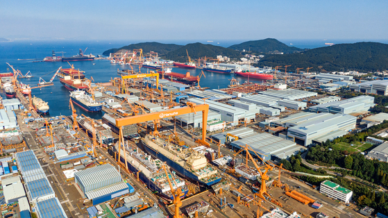 2024년 12월 한화오션 거제사업장 야드 1도크에서 액화천연가스(LNG) 운반선 4척을 동시 건조하는 모습. LNG운반선은 한국이 경쟁 우위를 점하고 있는 대표적인 제조업 분야다. 사진 산업통상자원부