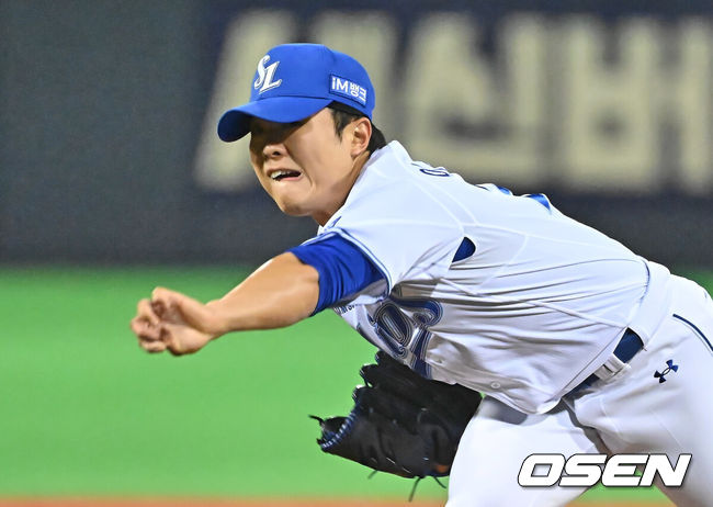[OSEN=포항, 이석우 기자] 21일 포항야구장에서 2026 신한 SOL KBO 리그 삼성 라이온즈와 KT 위즈의 경기가 열렸다. 홈팀 삼성은 후라도가, 방문팀 KT는 오원석이 선발 출전했다. 삼성 라이온즈 이승민이 역투하고 있다. 2026.05.21 / foto0307@osen.co.kr