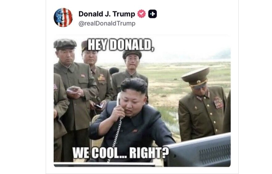 도널드 트럼프 미국 대통령이 트루스소셜에 올린 김정은 북한 국무위원장 이미지. 사진 트루스소셜 캡처