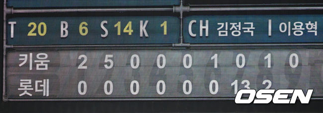 [OSEN=부산, 이석우 기자] 18일 부산 사직야구장에서 2026 신한 SOL KBO 리그 롯데 자이언츠와 키움 히어로즈의 경기가 열렸다. 홈팀 롯데는 비슬리가, 방문팀 키움은 전준표가 선발 출전했다.롯데 자이언츠가 7회말 13득점을 올리며 극적인 역전에 성공했다. 2026.08.18 / foto0307@osen.co.kr