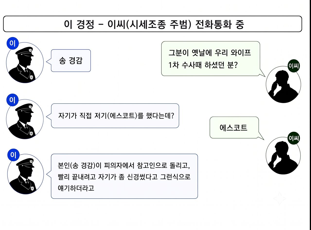 양정원씨의 남편과 이 경정의 대화 내역을 재구성한 사진. 서울남부지검 제공