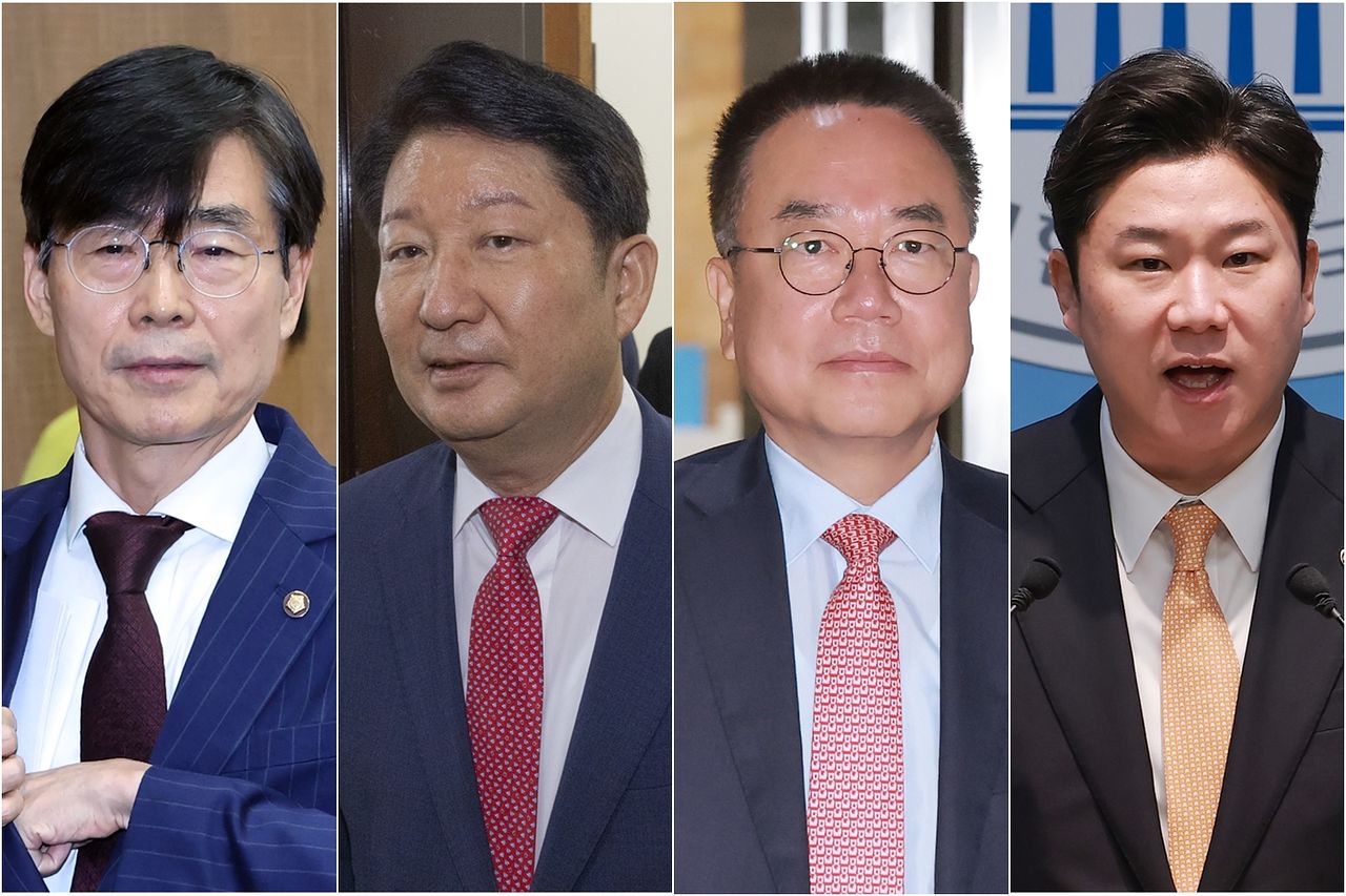 국민의힘 조경태(왼쪽부터), 권영진, 서범수, 진종오 의원. 연합뉴스