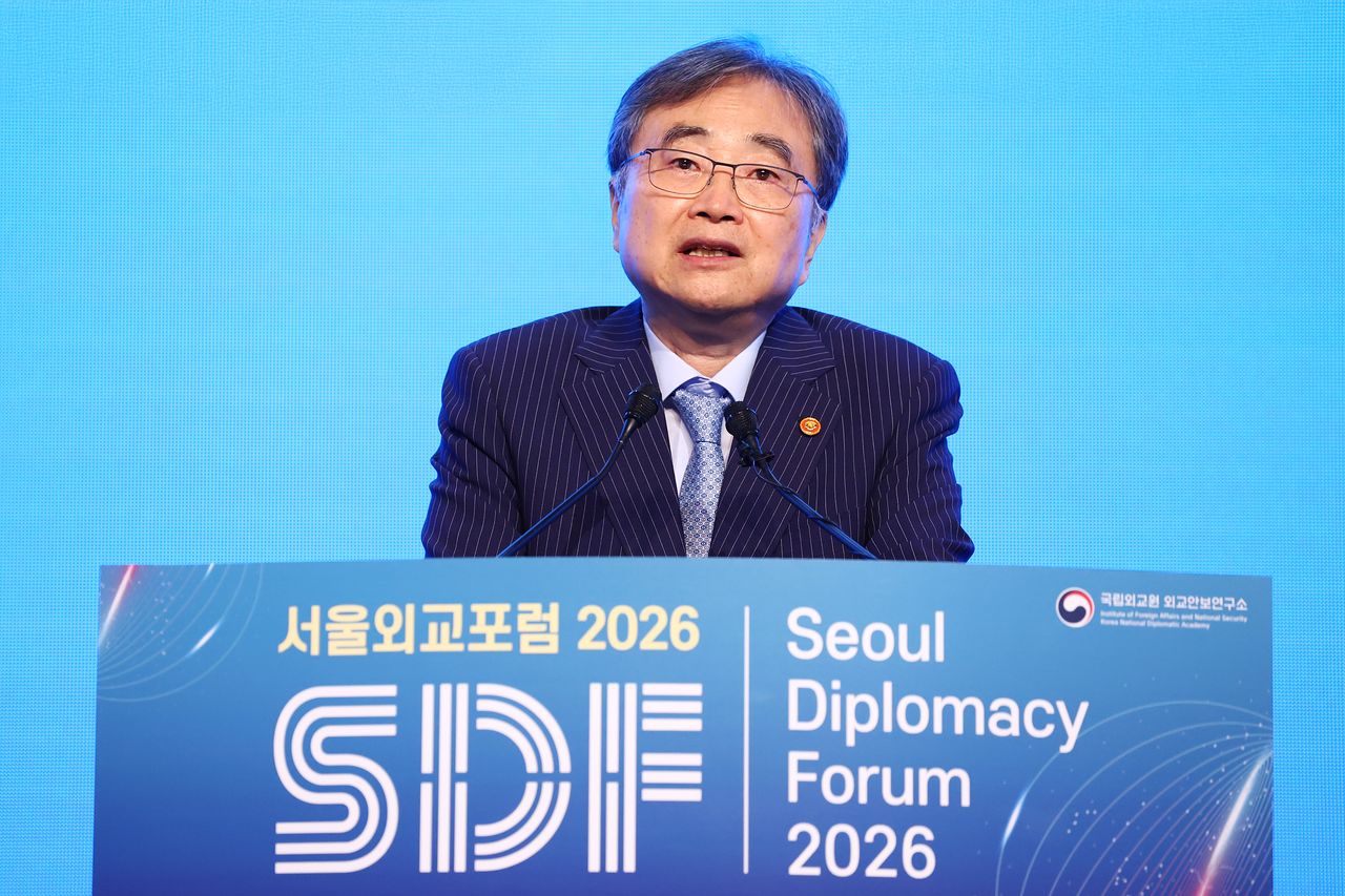 조현 외교부 장관이 3일 서울 서초구 국립외교원에서 ‘변화하는 국제질서와 글로벌 거버넌스’를 주제로 열린 ‘서울외교포럼 2026’에서 기조연설을 하고 있다. 연합뉴스