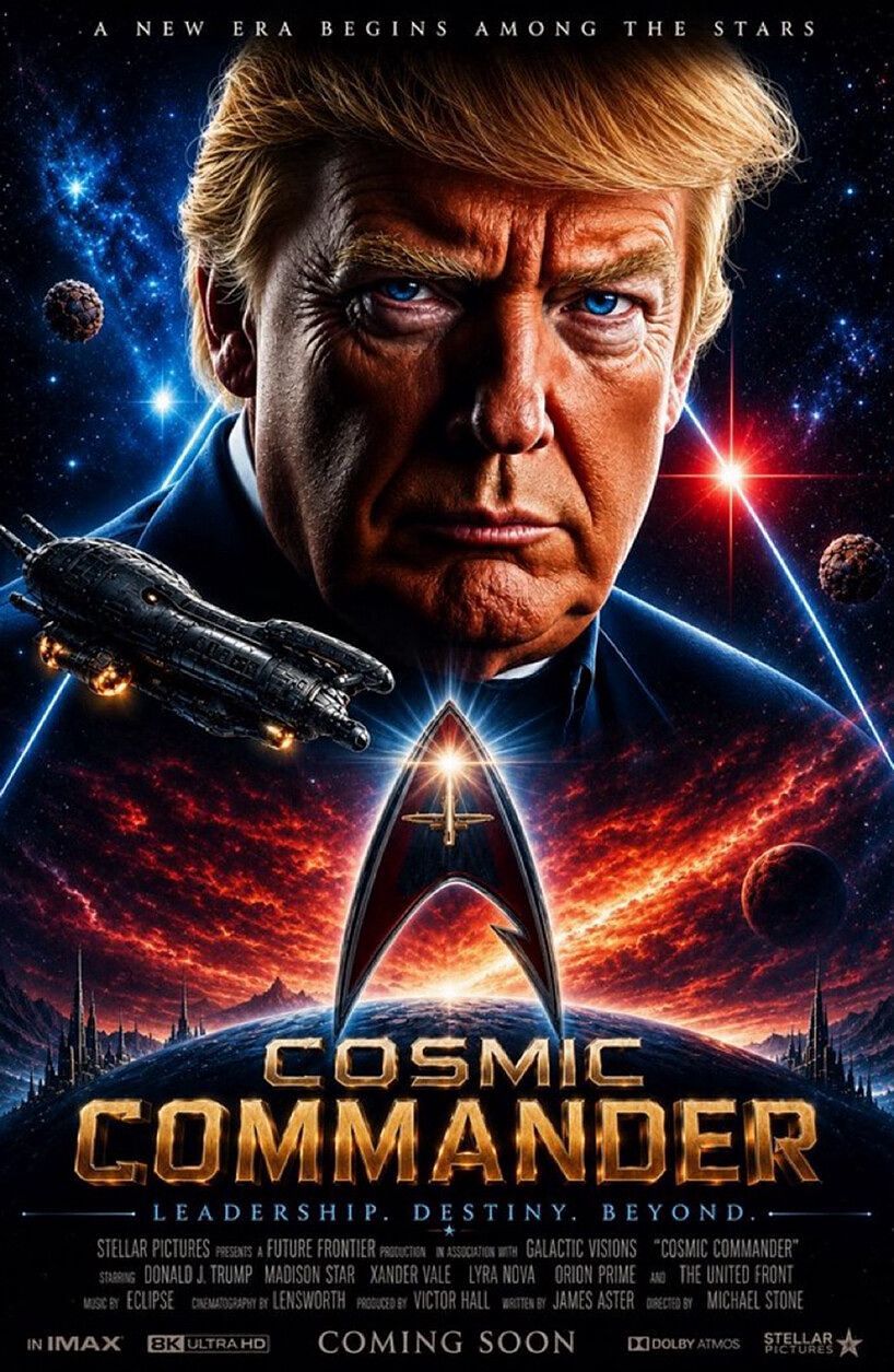 도널드 트럼프 미국 대통령이 7월 SNS에 게시한 인공지능(AI) 이미지. 자신을 '우주사령관(cosmic commander)'으로 묘사했다. 트루스소셜 캡처