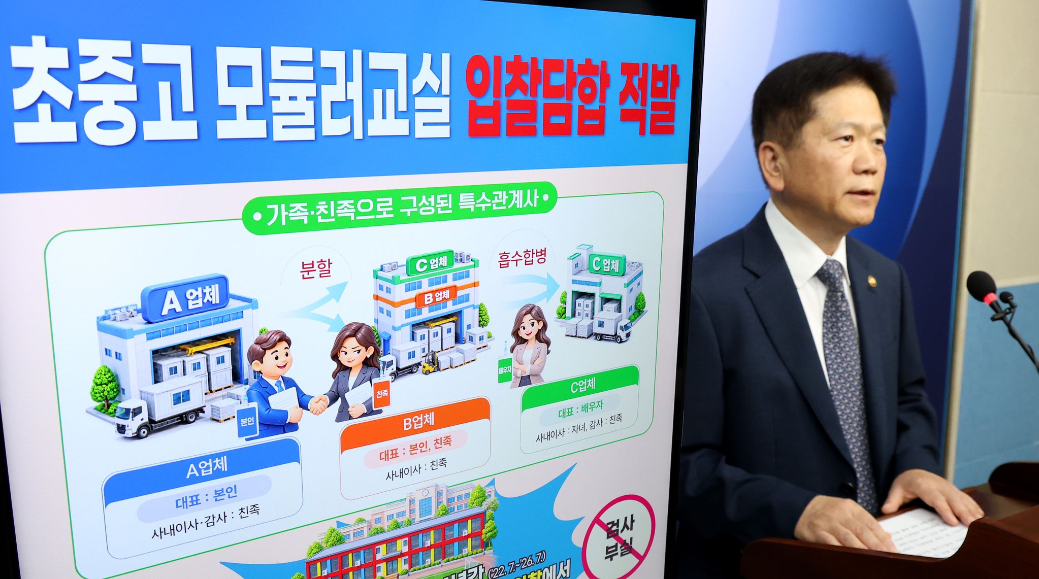 이명순 국민권익위원회 부패방지 부위원장이 14일 세종시 정부세종청사에서 초·중·고 모듈러교실 카탈로그 계약 입찰담합 실태조사 결과를 발표하고 있다. 뉴스1