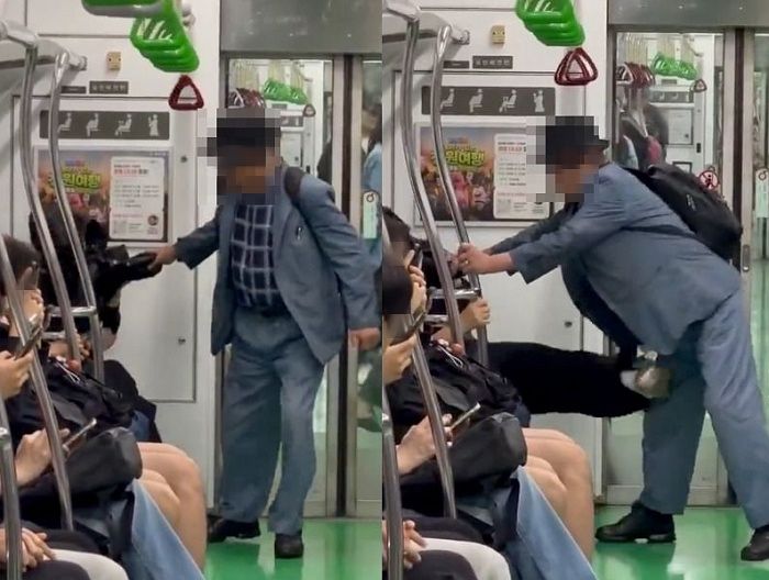 서울 지하철 2호선에서 교통약자석에 앉아 있던 젊은 여성과 자리를 비우라고 요구한 노인이 몸싸움을 벌이는 영상이 온라인을 통해 확산했다. 소셜미디어(SNS) 캡처