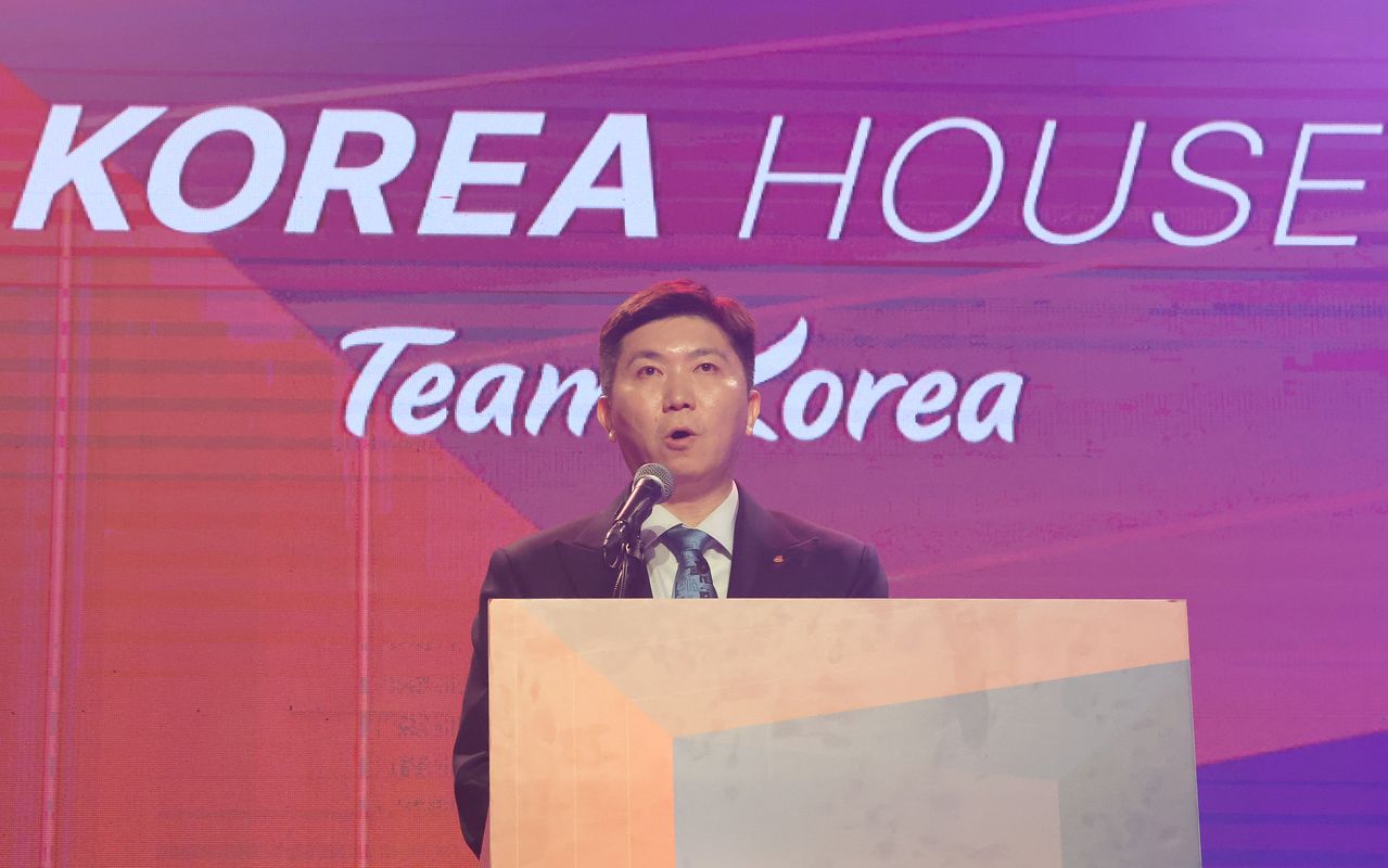 유승민 대한체육회장이 2026 아이치·나고야 아시안게임 개막을 하루 앞둔 18일 일본 나고야에 마련된 코리아하우스에서 열린 개관식에서 환영사를 하고 있다. 연합뉴스