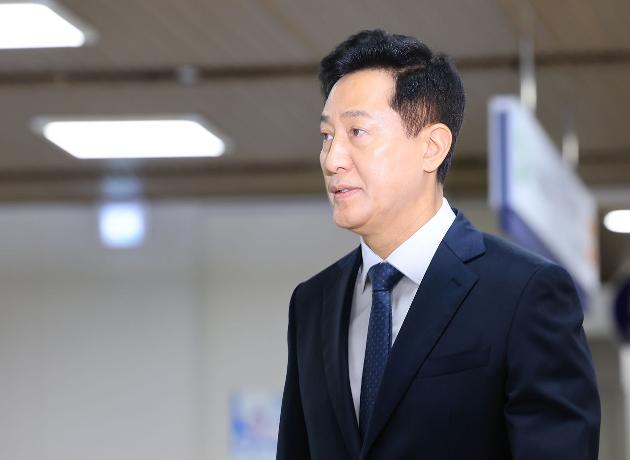 지난 11일 서울 서초구 서울고등법원에서 오세훈 서울시장이 '여론조사비 대납 의혹' 관련 재판에 출석하고 있다. 우상조 기자