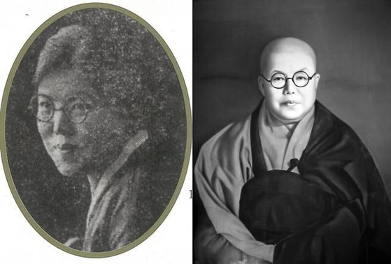 일엽스님(오른쪽)과 불교 귀의 전 김원주의 모습. 중앙포토