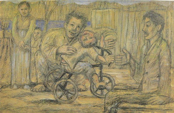 이중섭이 구상의 집에 머무르던 시기 그린 ‘시인 구상의 가족’ 작품. [사진 국립현대미술관]