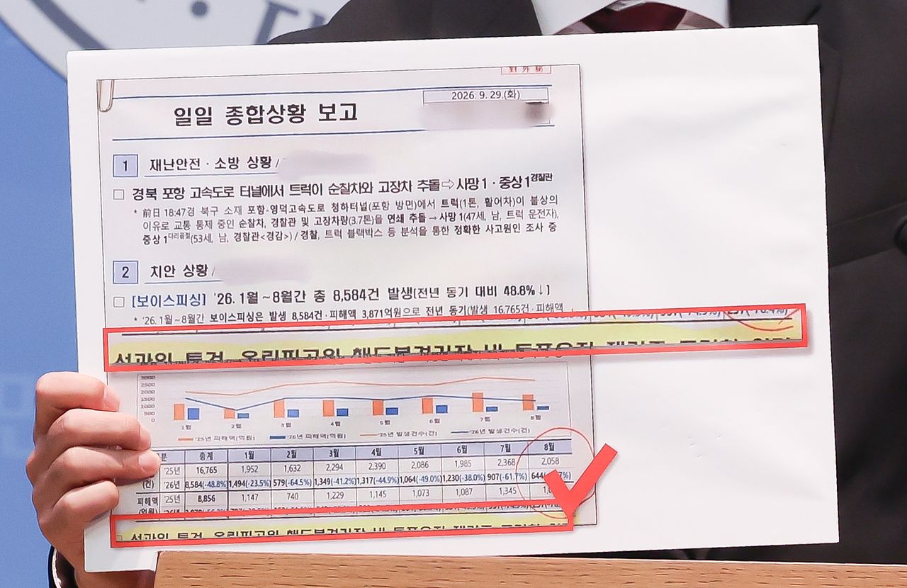 주진우 국민의힘 의원이 30일 오후 서울 여의도 국회 소통관에서 이재명 대통령이 SNS에 공개한 문건 사진에 ‘선관위 특검’, ‘올림픽공원 핸드볼경기장 내 투표용지 재검표’ 등의 문구가 노출된 것과 관련해 기자회견을 하고 있다. 뉴시스