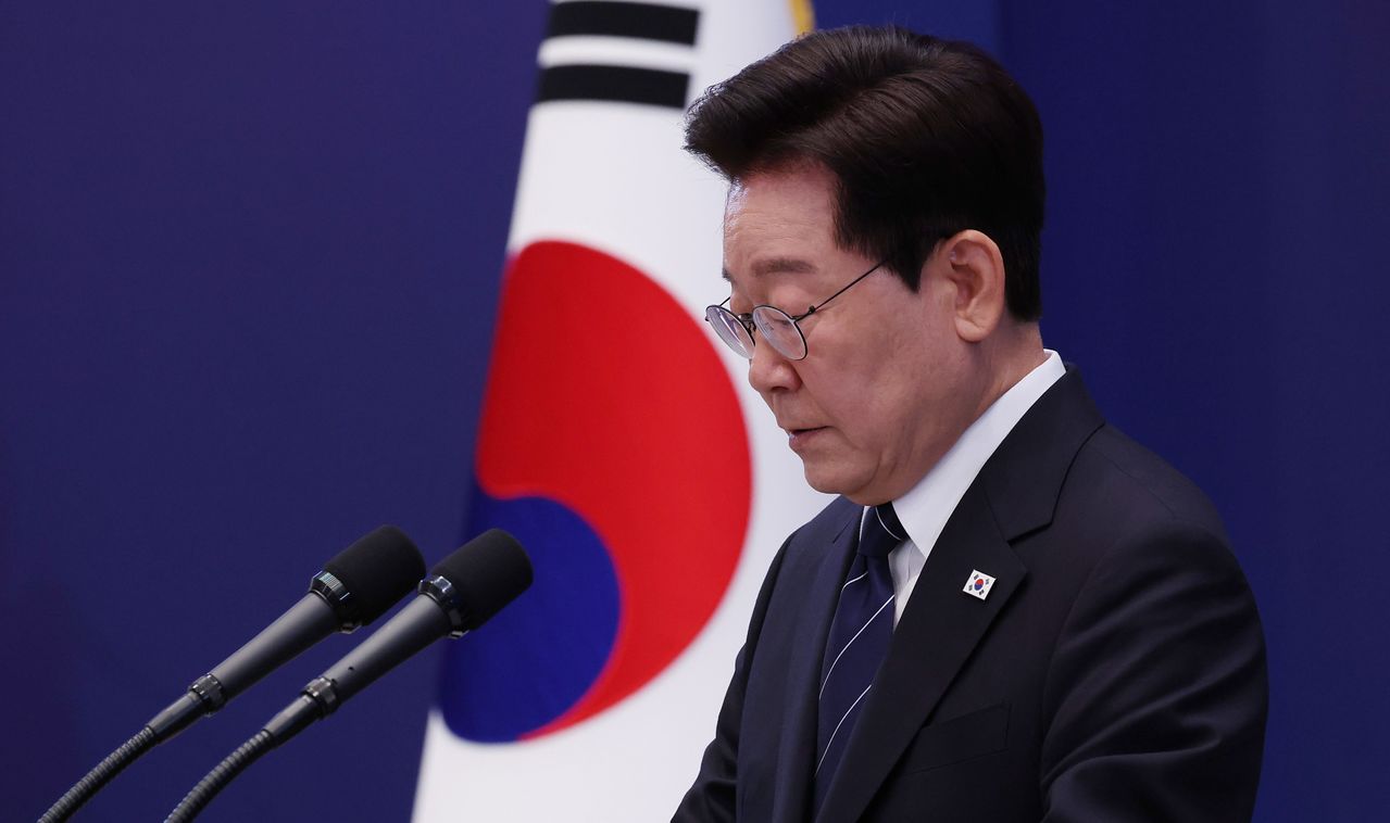 이재명 대통령이 9월 18일 청와대 영빈관에서 취임 후 일곱번째 기자회견을 하고 있다.청와대사진기자단