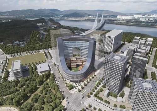 백지화된 JYP엔터테인먼트 신사옥 조감도. 사진 서울 강동구