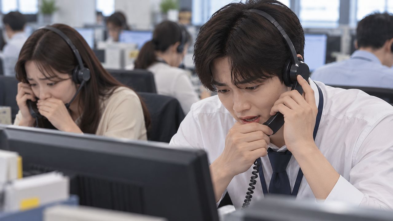 유선 상담을 받는 콜센터 노동자. 생성AI 챗GPT로 제작한 이미지
