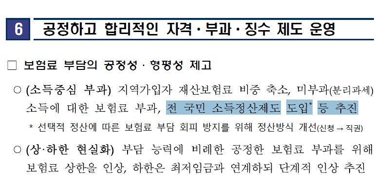 국민건강보험공단이 국회 복지위에 전국민 소득정산제도 도입 추진 계획을 보고했다. 사진 건보공단 '주요 업무 추진현황' 보고
