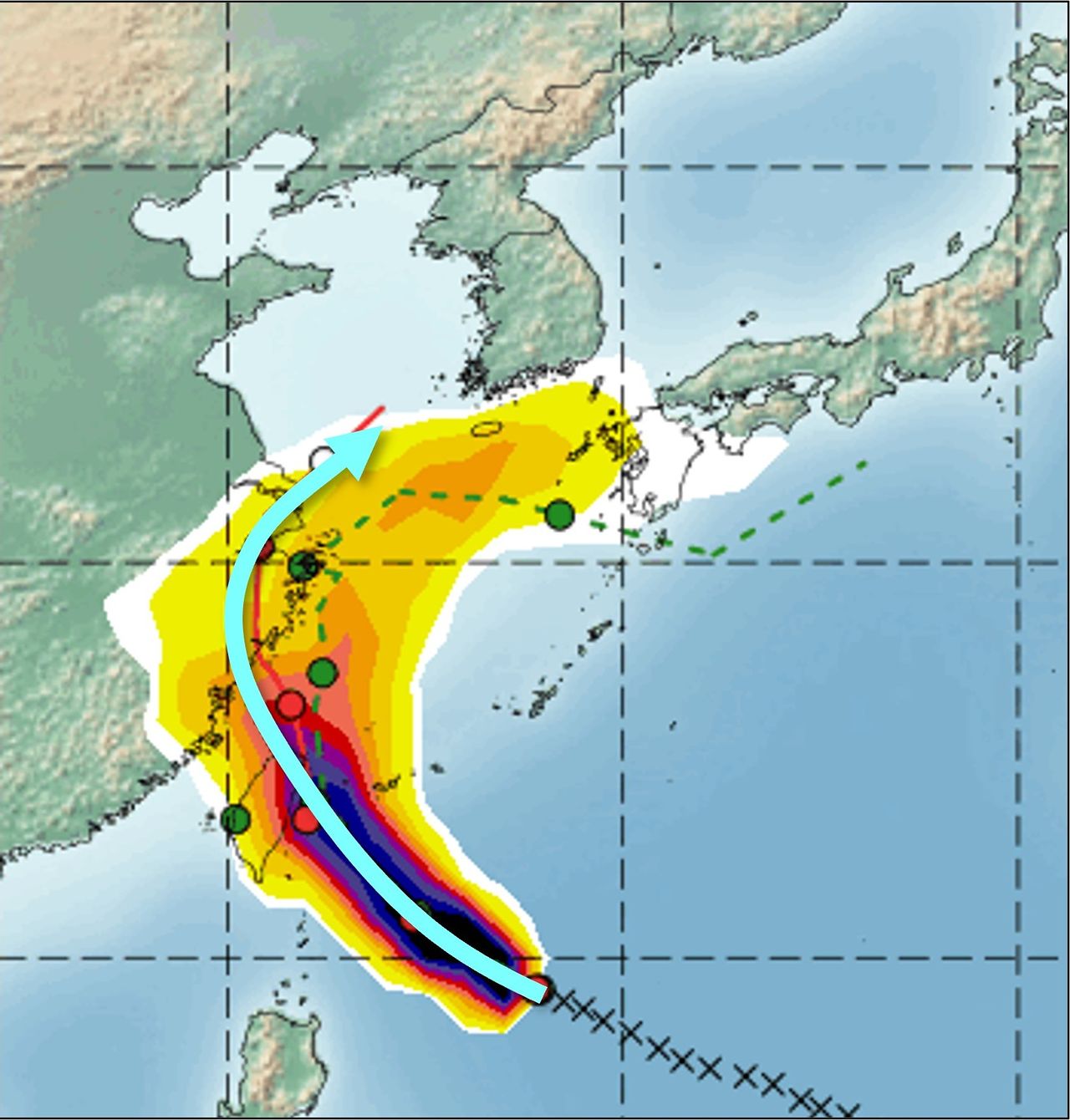 유럽중기예보센터(ECMWF)의 수치예보모델(IFS ENS)이 내놓은 태풍 참피 예상 경로. 기상청 제공