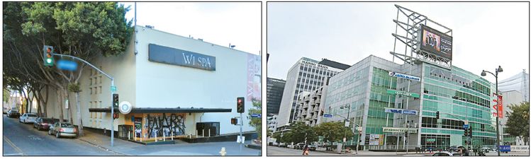 LA 한인타운 스파들이 본격적인 손님맞이에 나서고 있다. 위스파(왼쪽)와 아로마 스파 건물 전경이다. 김상진 기자