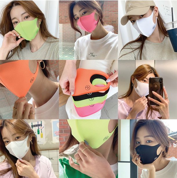 화려한 색상의 마스크를 새로운 패션 아이템으로 활용하고 있는 젊은이들. [사진 어라운드마스크]