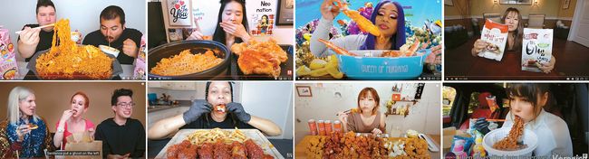 팬데믹 사태 가운데 한국식 먹방(먹는 방송)이 뜨고 있다. 수백만 명의 구독자를 보유한 먹방 스타들은 한식을 아이템 삼아 방송하는 경우도 많다. 미국에서 활동중인 유명 먹방 스타들. [유튜브 캡쳐]