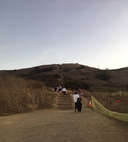 The view of the Baldwin Hills Scenic Overlook steps leading up to the top of the trailhead from the bottom of the hike.