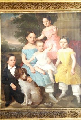 미주한인이민사박물관에서 공개될 메리 토드 링컨 초상화 (원제는 Great Todd Lincoln With Her Siblings), 윗쪽 핑크색 드레스를 입은 6세 여자아이가 메리 토드 링컨.