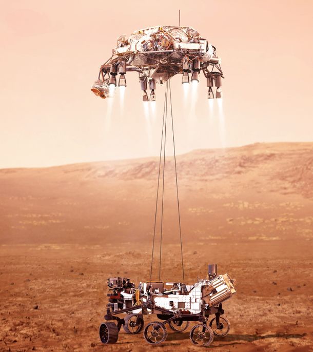 NASA JPL이 예측한 화성 탐사선 퍼서비어런스의 착륙 상상도 [사진제공: NASA/JPL-Caltech] 