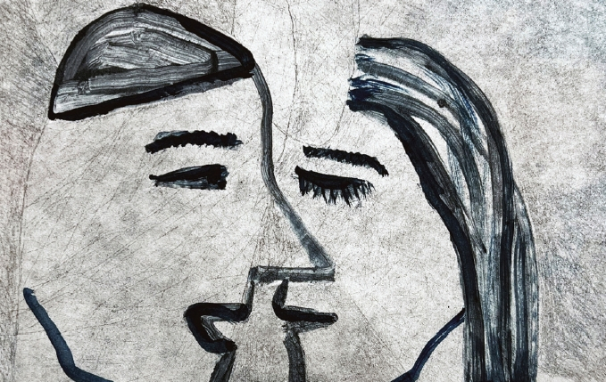 sooim lee, togetherness 1, 2025, monoprint, 9x9 inches.