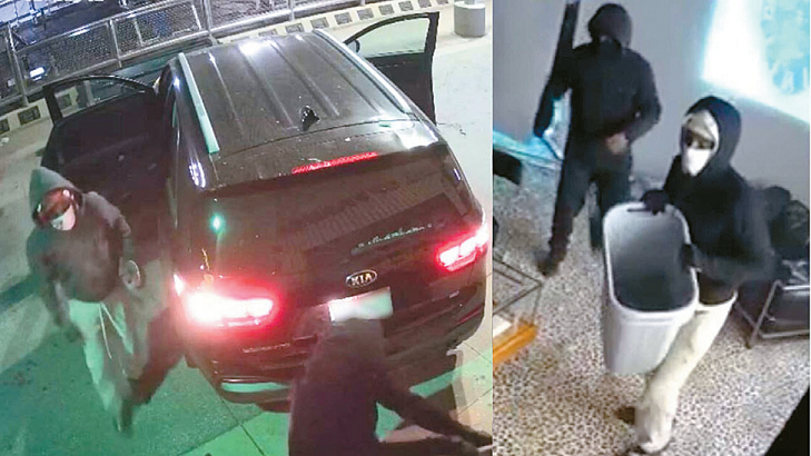 LA와 오렌지카운티 지역의 고급 안경점과 부티크 매장만을 노린 ‘스매시 앤드그랩(smash-and-grab)’ 절도단의 범행 장면. [KTLA캡처]