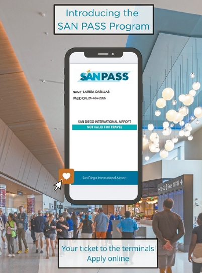 SAN이 방문객 보안 구역 임시 출입 허가증 'SAN 패스'를 도입했다. [샌디에이고국제공항 캡처]