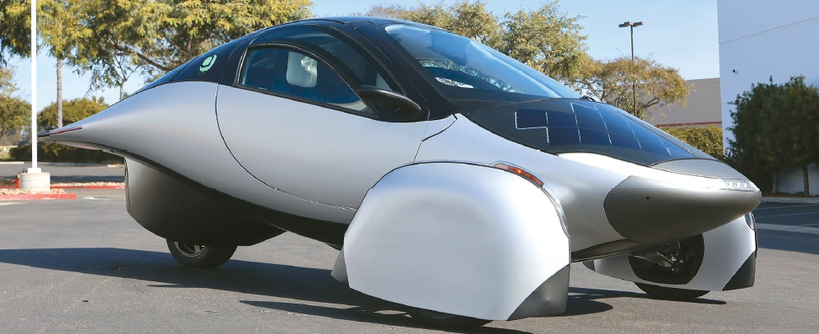 차량 표면에 태양광 시스템을 부착한 압테라 모터스의 전기차. [웹사이트 캡처]