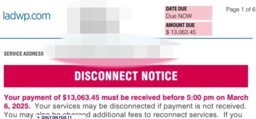 1만3000달러 유틸리티 요금 청구서. [폭스11 캡처]