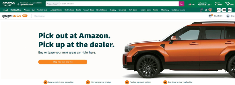 중고 현대 차량을 판매하는 ‘아마존 오토’ 웹페이지. [웹사이트 캡처]