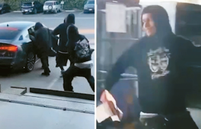 남가주 지역 한 우체국 감시카메라에 잡힌 우편물 절도 용의자들.  [ABC7 캡처]