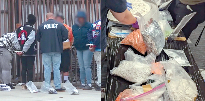 용의자들이 현장에서 체포되고 있다(왼쪽 사진). 1200파운드가 넘는 마약이 압수됐다. [NBC4캡처·FBI 제공]