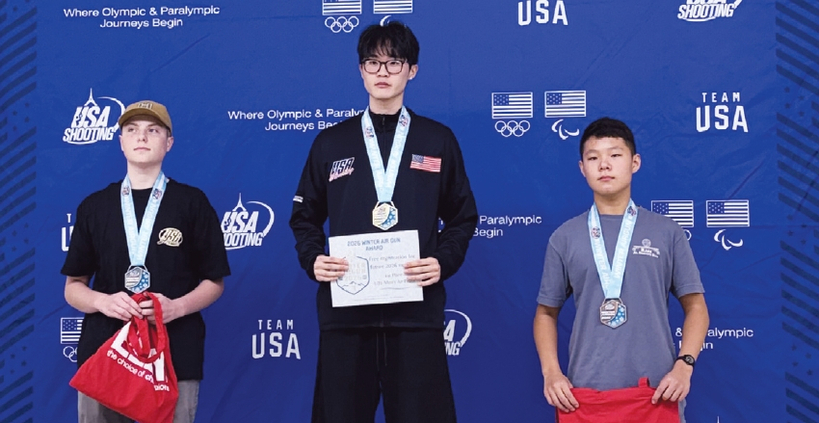 네이선 임 선수가 지난 11~14일 열린 전국 공기권총 선수권대회에서 우승을 차지했다. 이번 대회에서는 사무엘 김, 테리 허 군도 각각 동메달을 차지했다. [라이즈 주니어 슈팅클럽 제공]