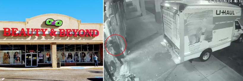 불법침입 용의자들이 유홀 트럭을 후진시켜 차단문을 들이받는 모습. [디캡카운티 경찰 제공]