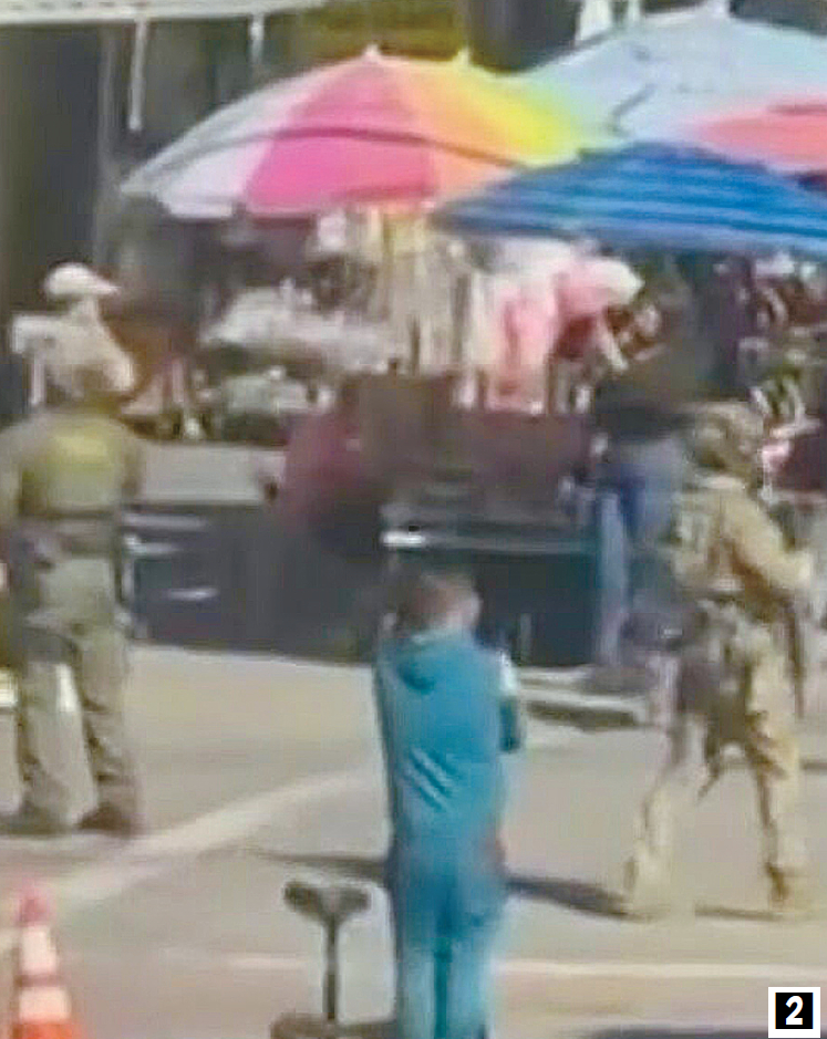 15일 중무장한 연방 요원들이 단속 작전을 벌이고 있다. 김상진 기자. [KTLA 캡처]