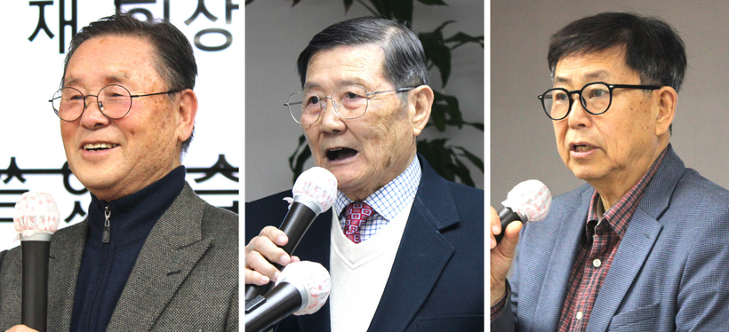 (왼쪽부터) 이명재 제27대 달라스 한국 노인회장, 신평일 제27대 수석부회장, 이정우 제26대 감사.