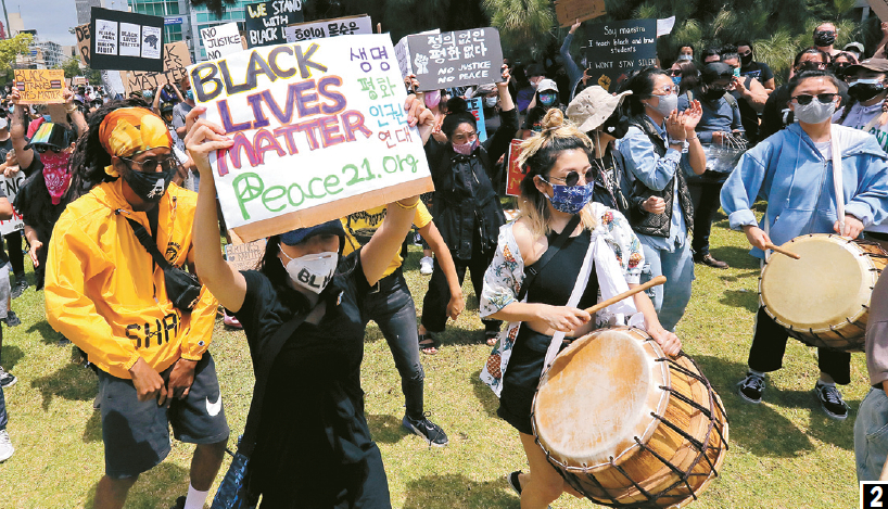 2020년 6월 LA 한인타운에서 열린 한인단체 연합의 BLM 지지 시위. 김상진 기자. [유튜브 캡처]