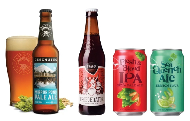 색과 향, 패키지 등 개성 있는 맥주가 젊은 세대의 선택을 받고 있다. (왼쪽부터) 그래픽 디자이너의 일러스트레이션으로 보는 재미를 더한 ‘데슈트 브루어리’. 로고와 폰트를 새롭게 디자인해 인기를 끌고 있는 ‘트로그스 인디펜던트 브루잉’. 다양한 재료로 맛과 향을 입힌 ‘도그피시 헤드’의 맥주. [각 업체 제공]
