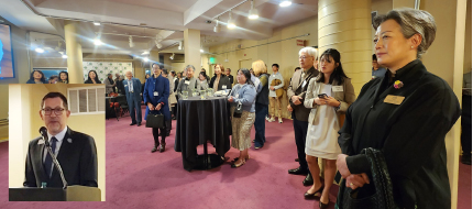 콜로라도 심포니 오케스트라와 오로라시가 공동으로 마련한 ‘한인 커뮤니티 감사의 밤’. 다니엘 왁터(원내) 콜로라도 심포니 오케스트라 CEO가 한인사회와의 교류를 강조하며 반갑게 인사말을 전하고 있다.