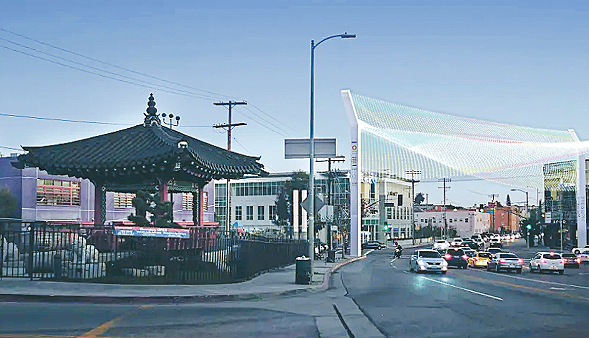 한인타운 다울정 인근에 조성될 게이트웨이 조감도. [JFAK Architects웹사이트]