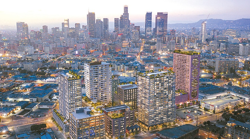 LA다운타운 스키드로 지역에 건립이 추진되고 있는 대규모 주상 복합단지 ‘포스&센트럴’ 가상도. [포스&센트럴 프로젝트]