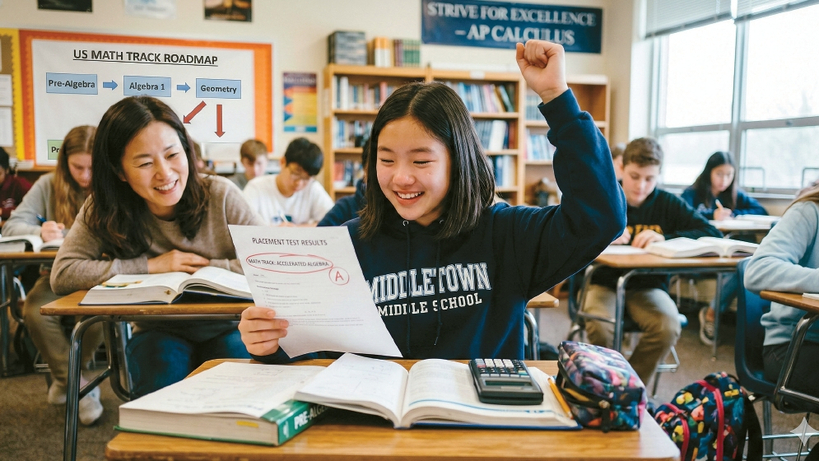 중학교 입학 후 치르는 배치고사가 수학 트랙을 결정한다. 자녀 수준에 맞는 수학 트랙에서 좋은 성적을 유지하는 것이 대학 입시에 유리하다. 높은 트랙이 무조건 좋은 것이 아니다. [제미나이 생성]